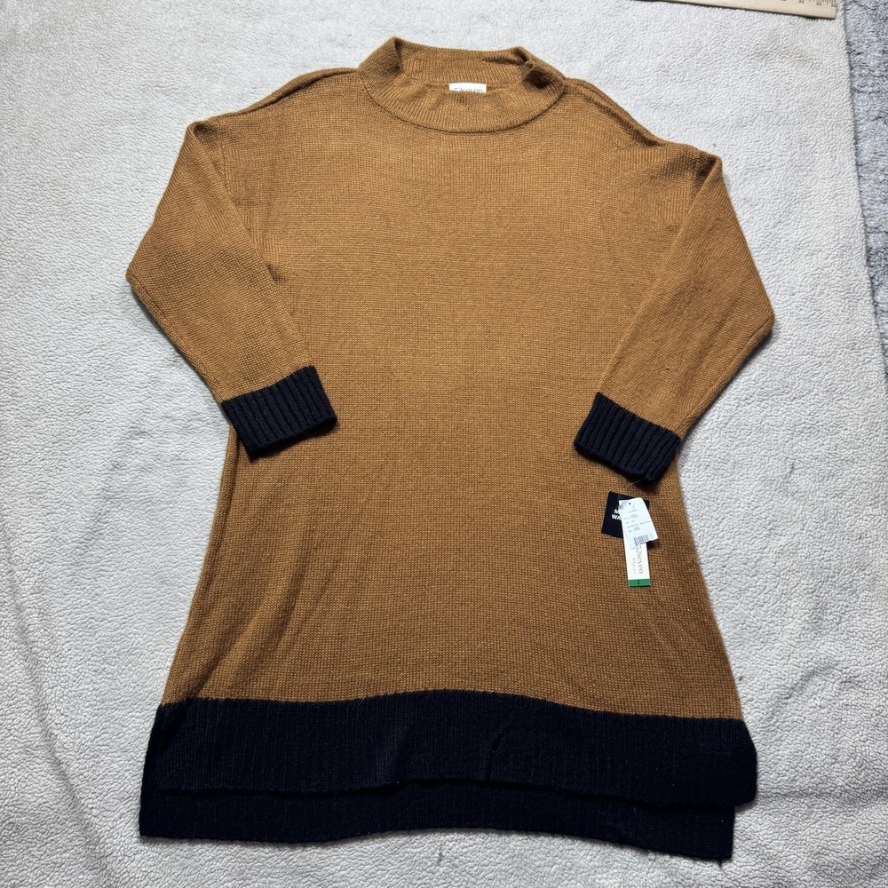 52seven Sweater Womens Large Mustard Black‎ Mock Neck Tunic Pullover Colorblock